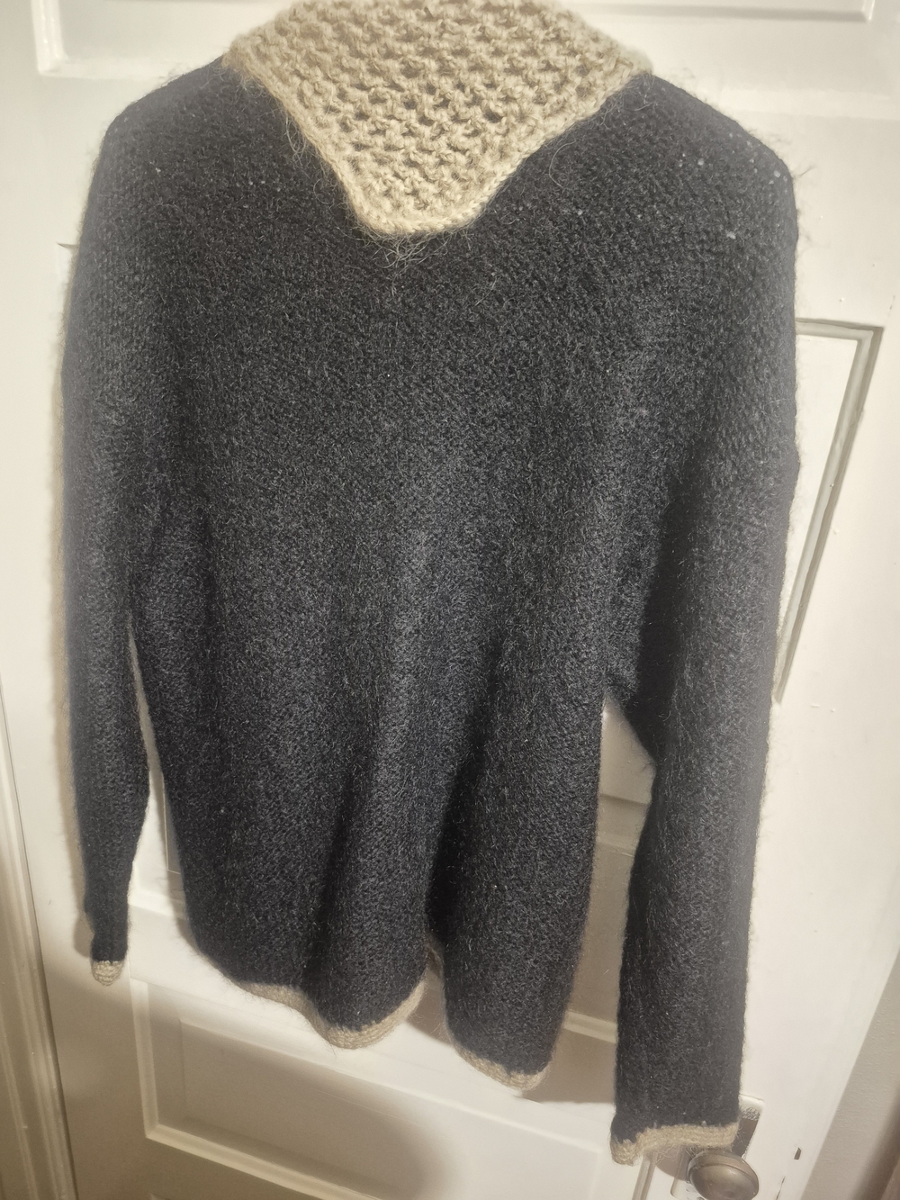 Vintage Pull Anna Fuzzy Knit Cardigan Black Beige Oversized XL 24.5” PTP - Picture 6 of 8